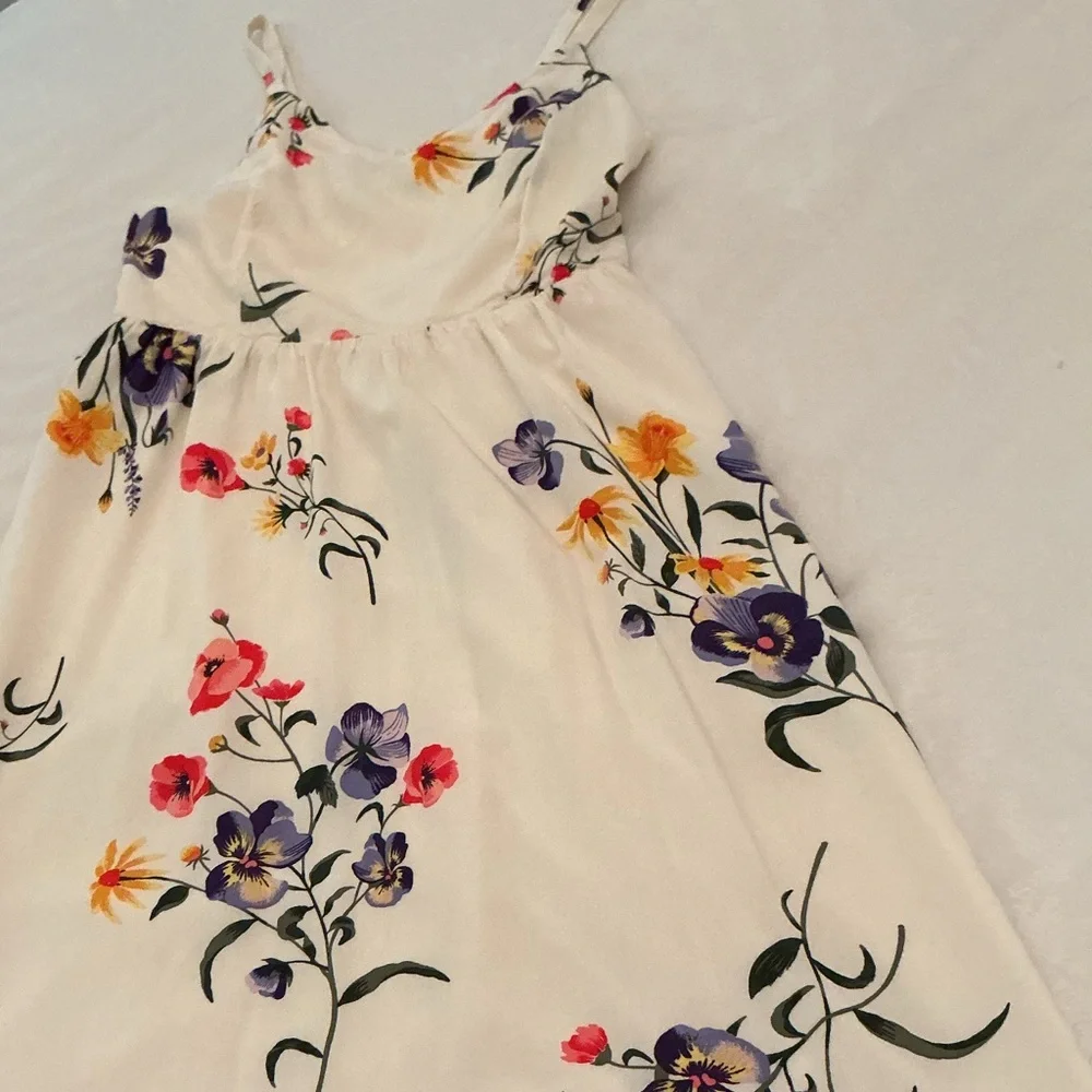 Old Navy Cream Floral Cami Dress with Purple, Pink & Yellow Blooms - Picture 3 of 7